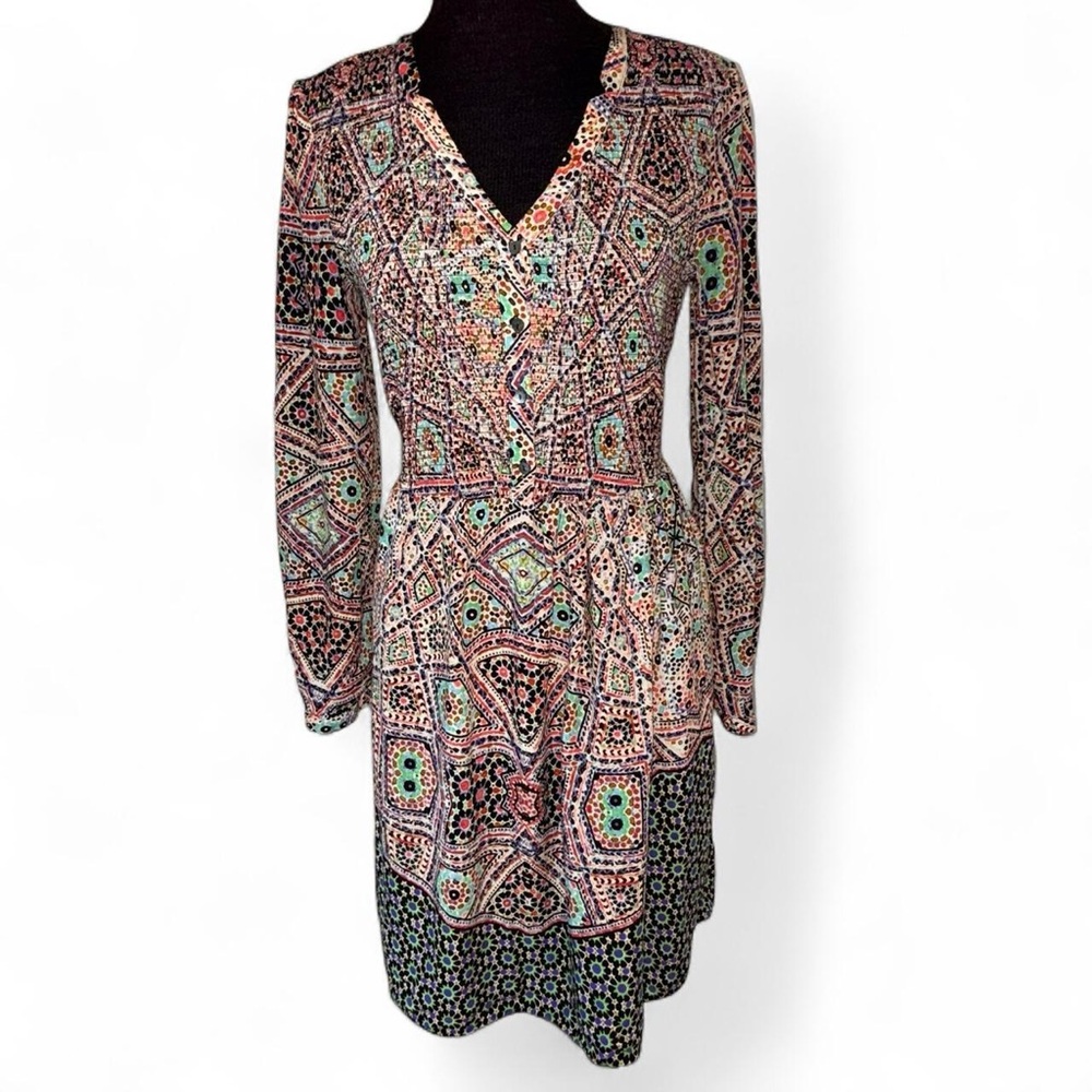 Maeve Anthropologie Tiled Amethyst Medallion Floral Boho Smocked Dress Size S